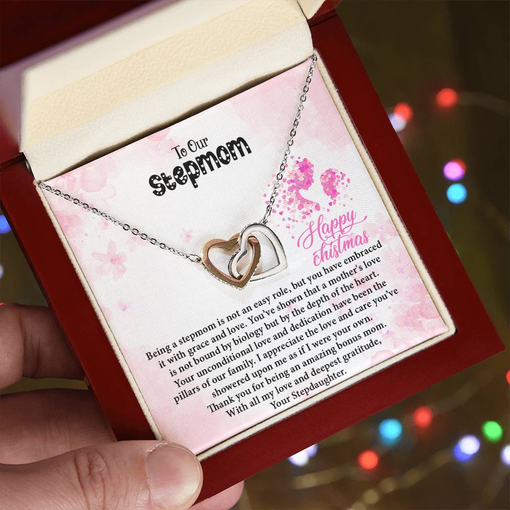 4020 a Interlocking Hearts Necklace, Gift to my Stepmom with Beautiful Message Card