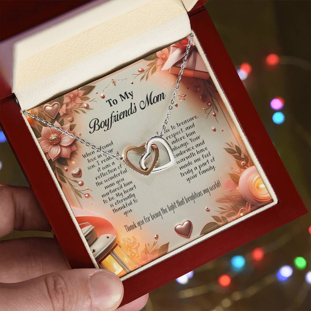 4044a Interlocking Hearts Necklace, Gift to my Boyfriend's Mom with Beautiful Message Card