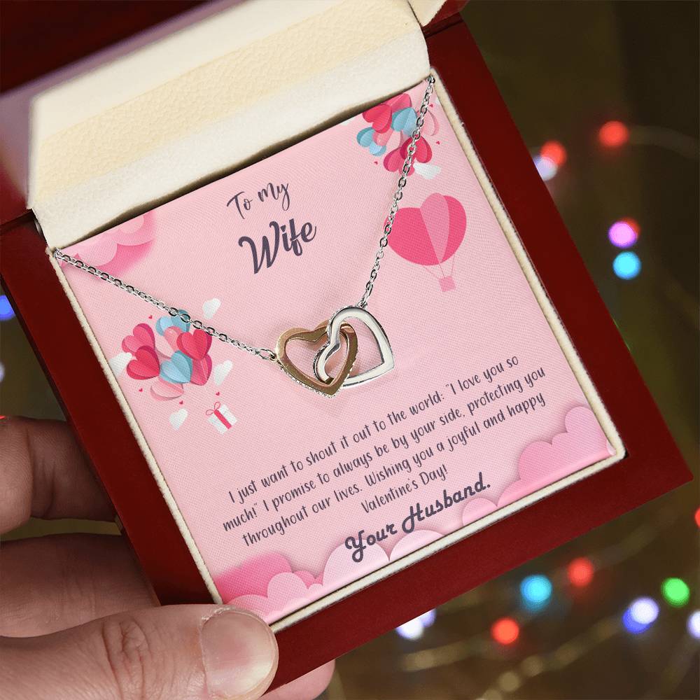 valentine-28a Interlocking Hearts Necklace, Gift to my Wife with Beautiful Message Card