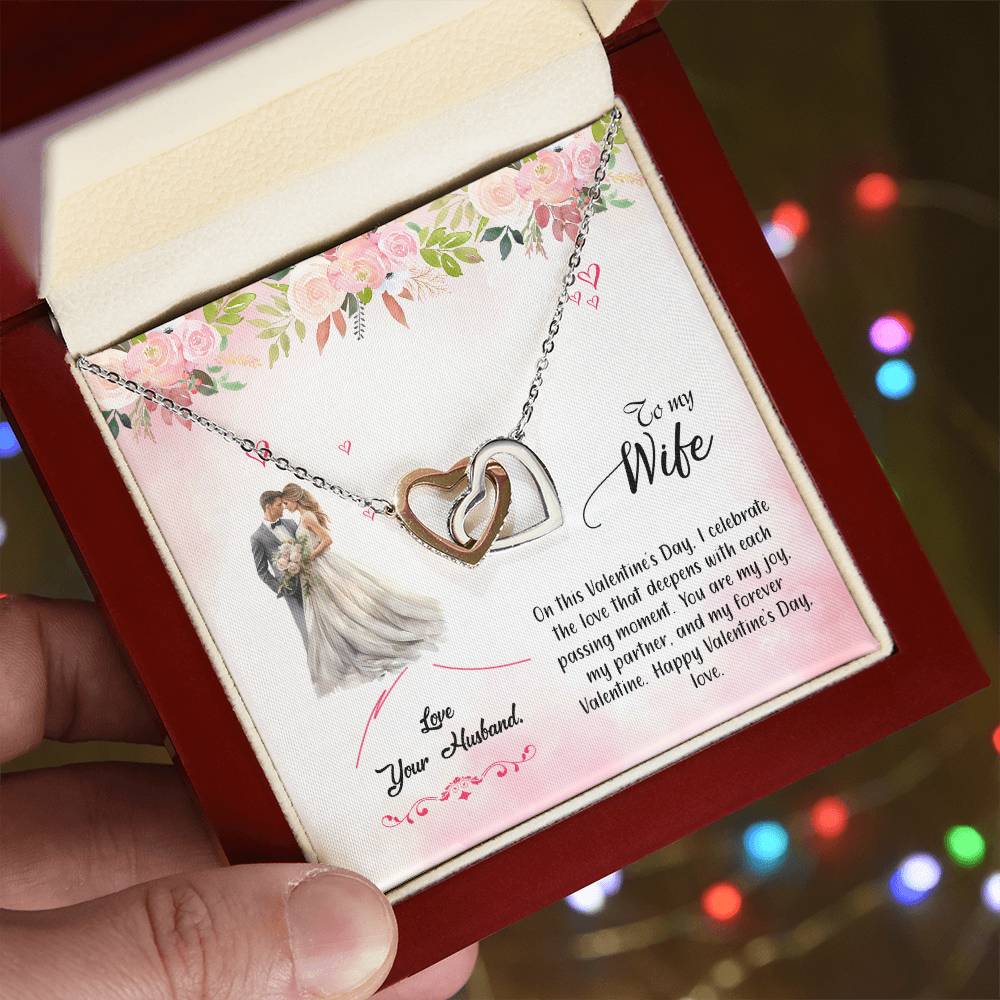 valentine-6a Interlocking Hearts Necklace, Gift to my Wife with Beautiful Message Card