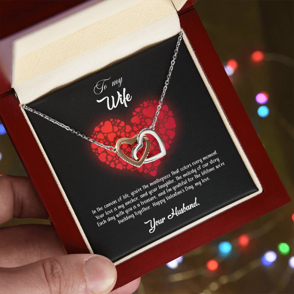 valentine-23a Interlocking Hearts Necklace, Gift to my Wife with Beautiful Message Card