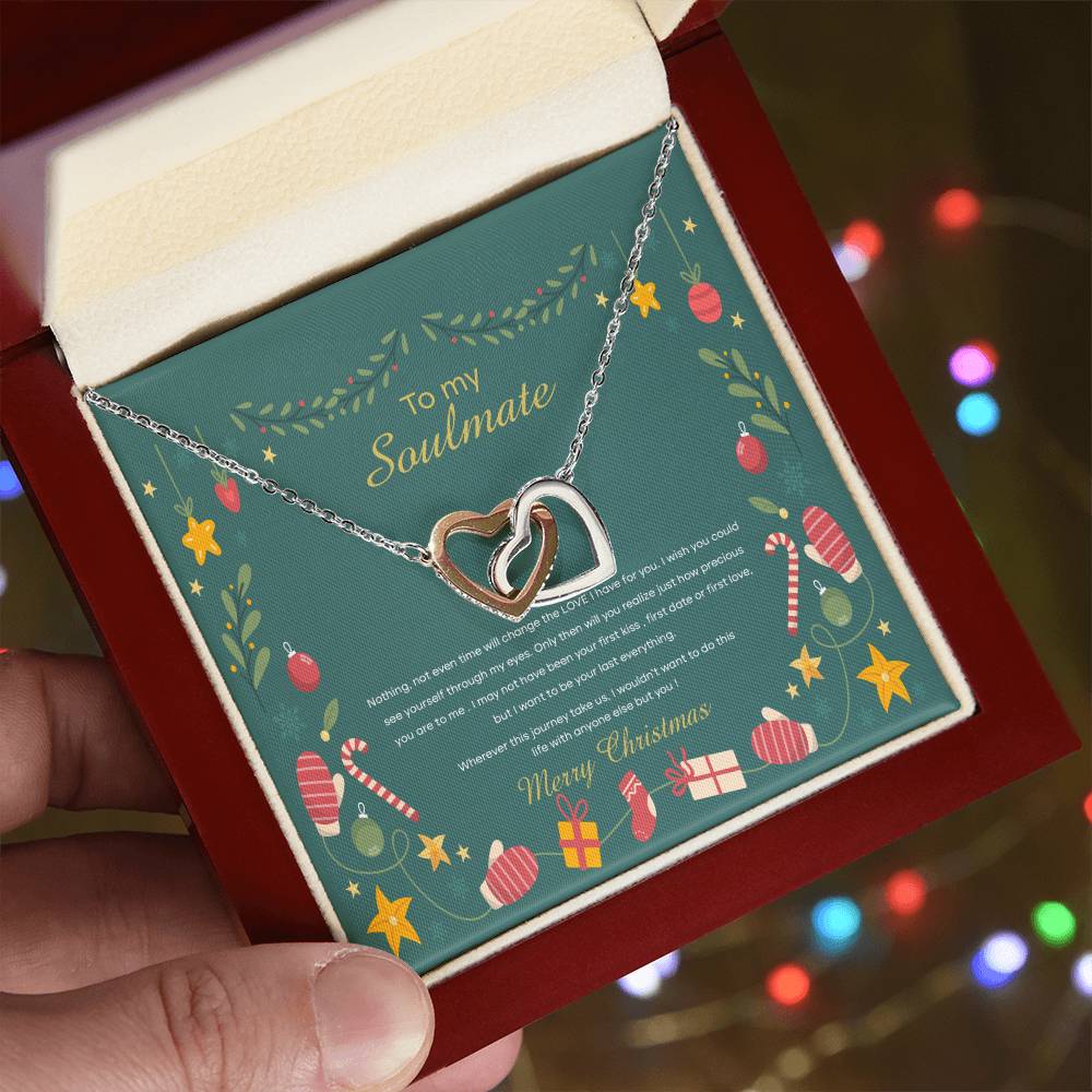 94098 Interlocking Hearts neck, Gift to My Soulmate with Message Card