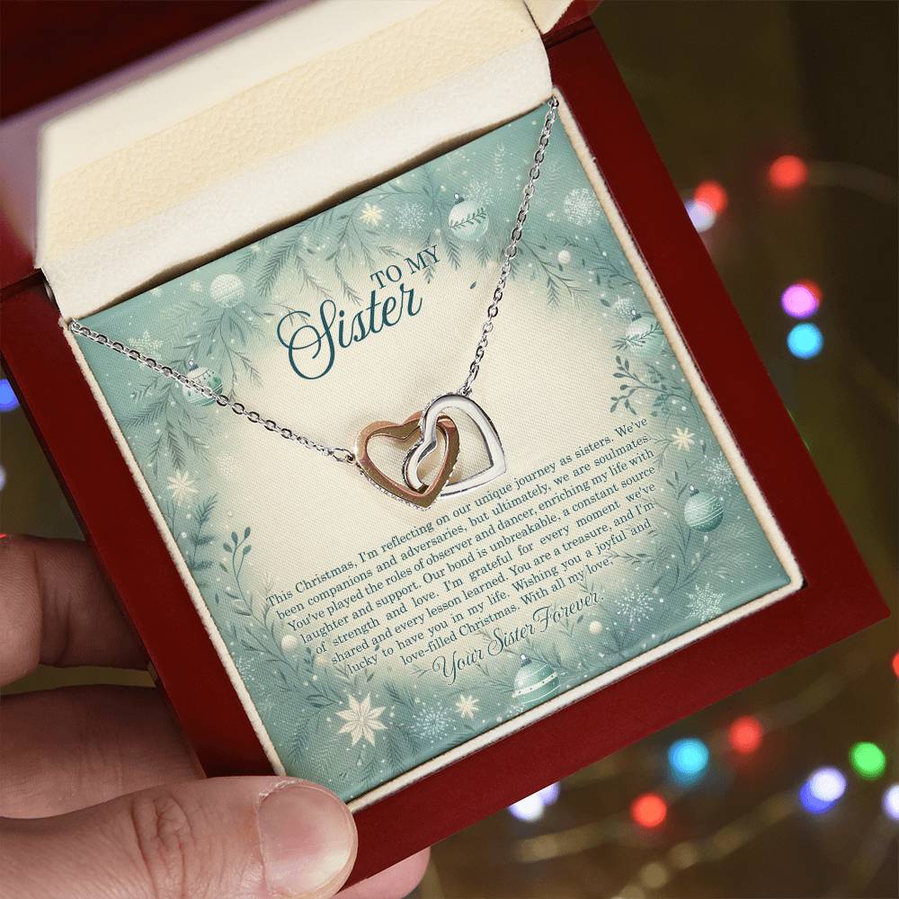 95320c Interlocking Hearts Necklace, Gift to my Sister with Beautiful Message Card