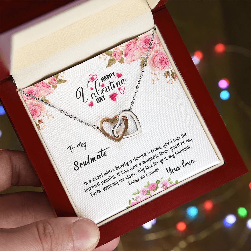 valentine-31b Interlocking Hearts neck, Gift to My Soulmate with Message Card