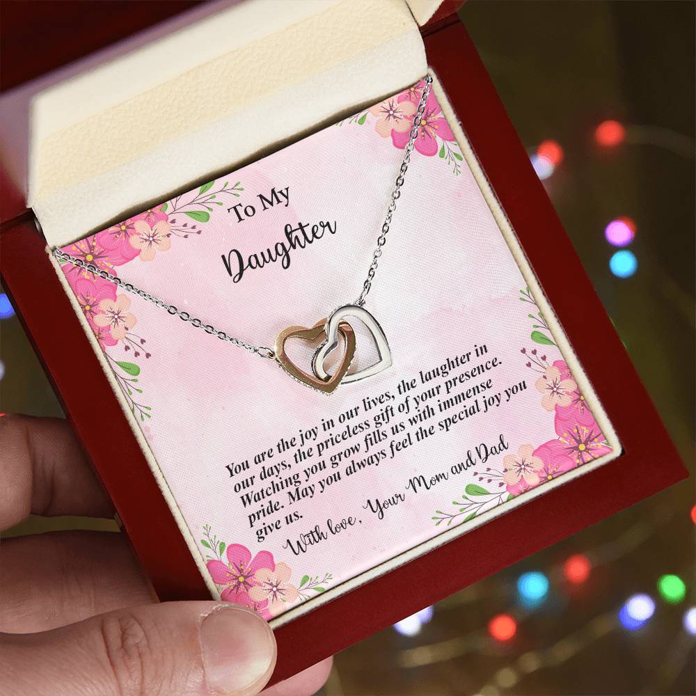 4035c Interlocking Hearts Necklace, Gift to my Daughter with Beautiful Message Card