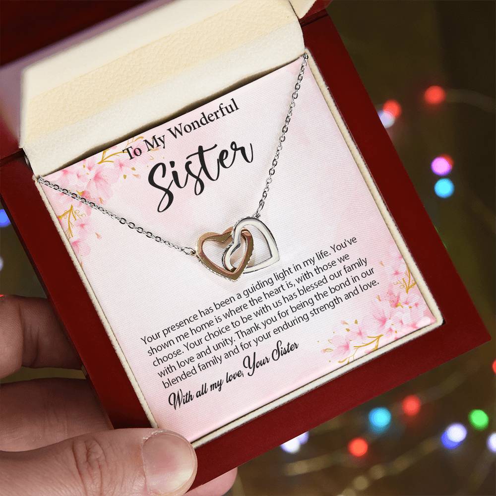 4029c Interlocking Hearts Necklace, Gift to my Sister with Beautiful Message Card