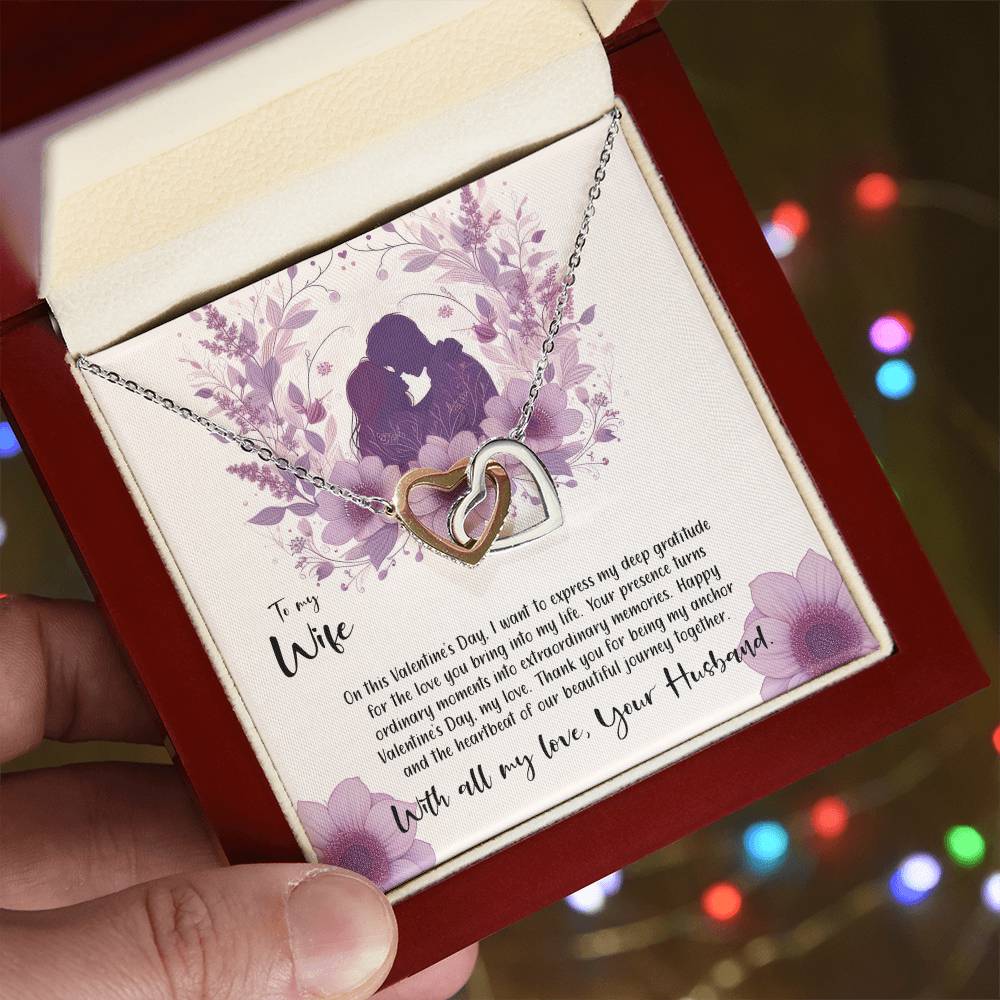 Valentine-st9a Interlocking Hearts Necklace, Gift to my Wife with Beautiful Message Card