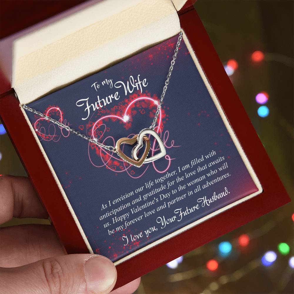 valentine-7d Interlocking Hearts Necklace, Gift to my Future Wife with Beautiful Message Card