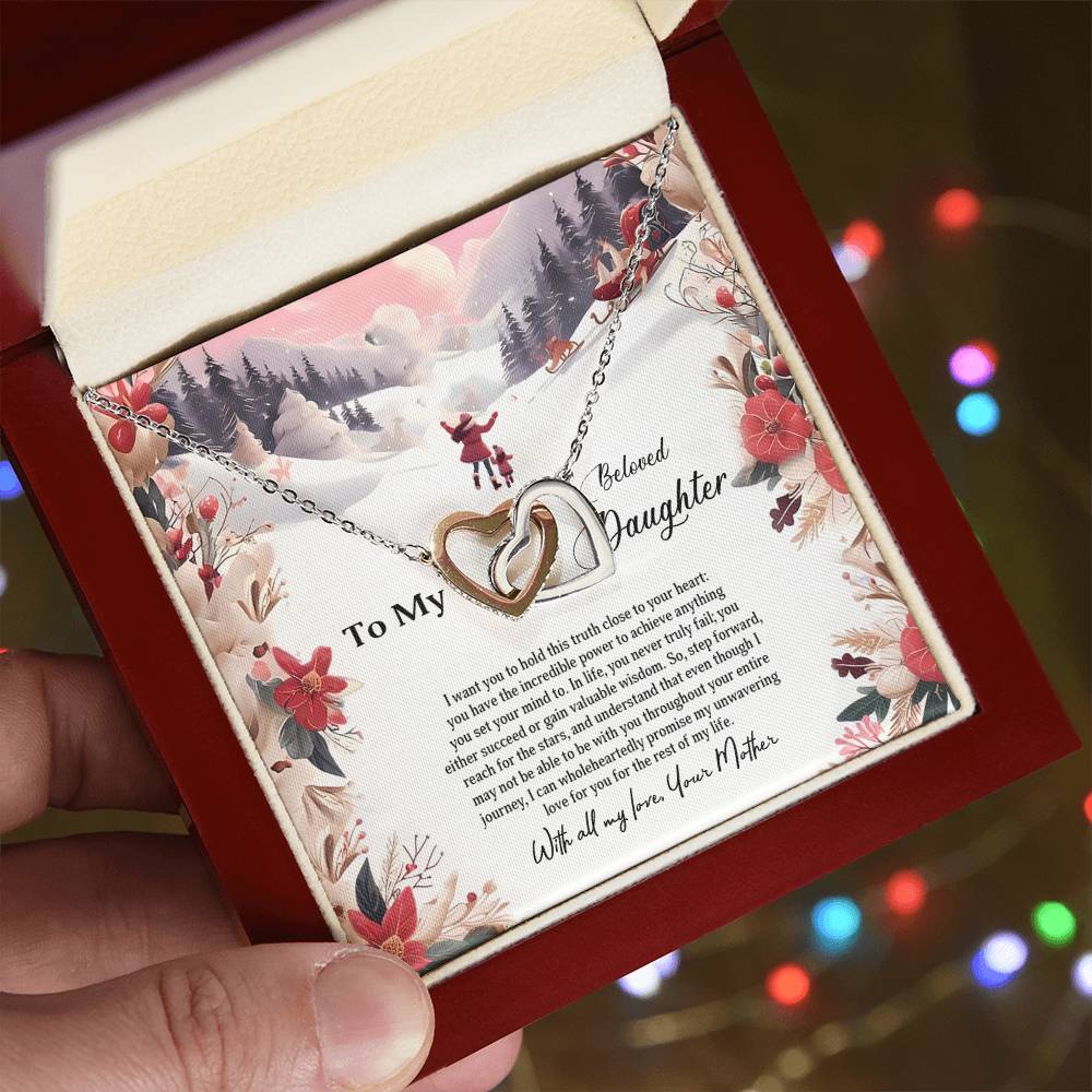 4023c Interlocking Hearts Necklace, Gift to my Daughter with Beautiful Message Card