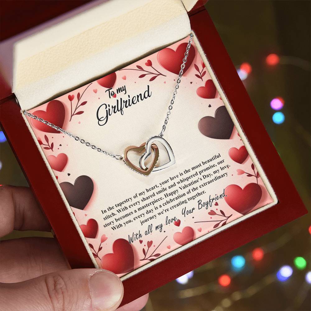 Valentine-st7c Interlocking Hearts Necklace, Gift to my Girlfriend with Beautiful Message Card