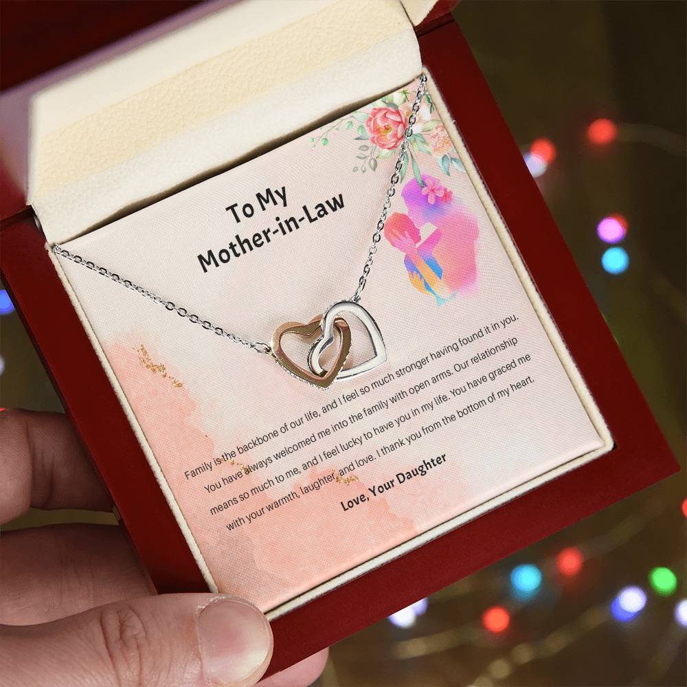 94689b Interlocking Hearts Necklace, Gift to my Stepmom with Beautiful Message Card