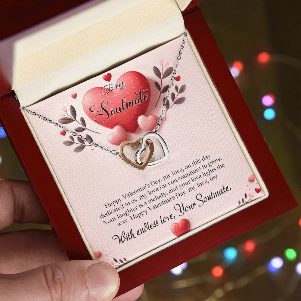 Valentine-st13b Interlocking Hearts neck, Gift to My Soulmate with Message Card