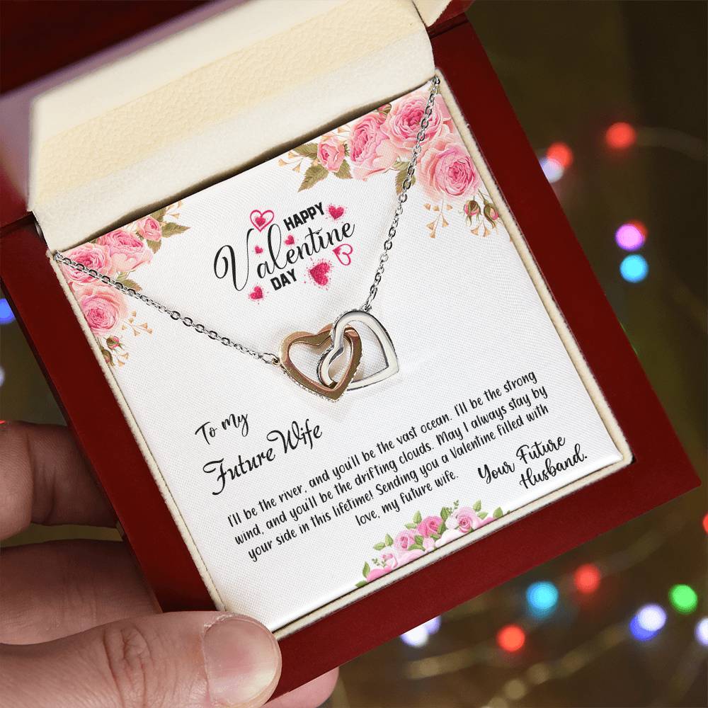 valentine-31d Interlocking Hearts Necklace, Gift to my Future Wife with Beautiful Message Card