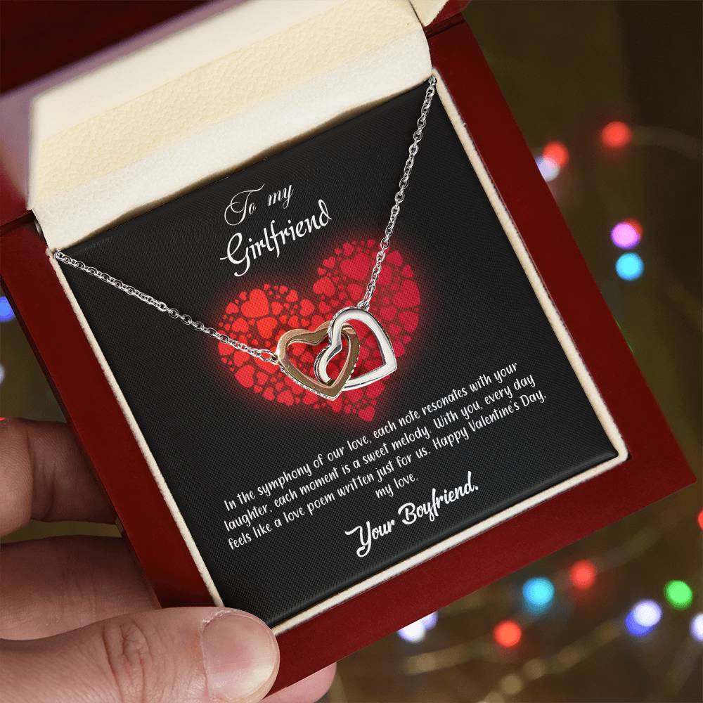 valentine-23c Interlocking Hearts Necklace, Gift to my Girlfriend with Beautiful Message Card