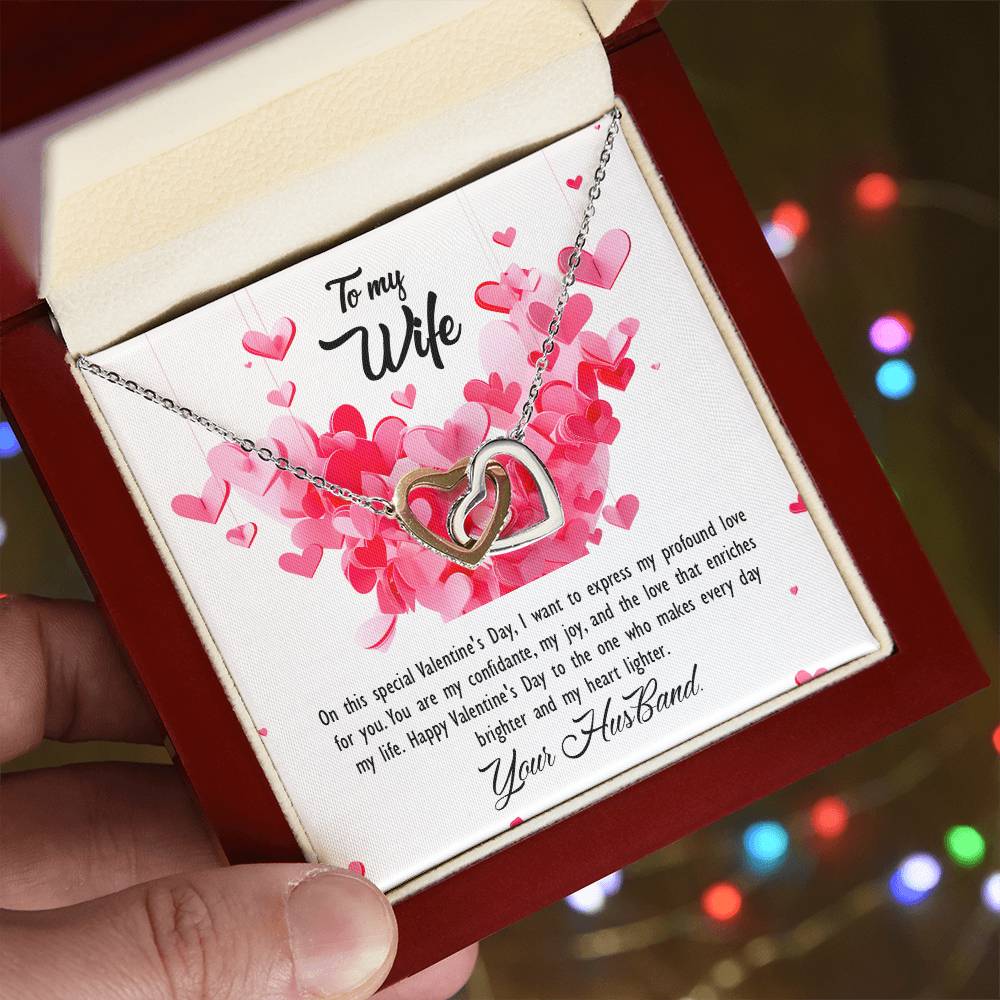 valentine-26a Interlocking Hearts Necklace, Gift to my Wife with Beautiful Message Card