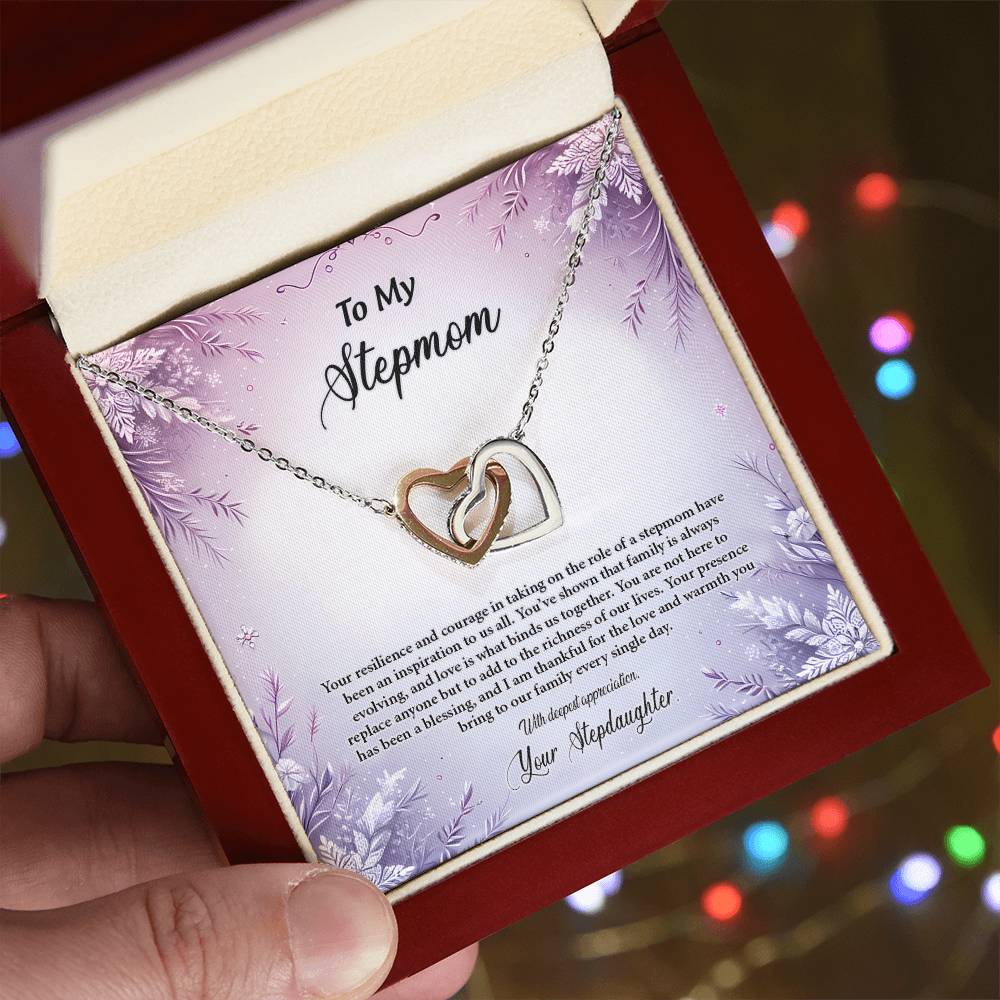 4054b Interlocking Hearts Necklace, Gift to my Stepmom with Beautiful Message Card