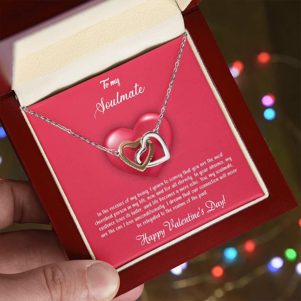 valentine-35b Interlocking Hearts neck, Gift to My Soulmate with Message Card