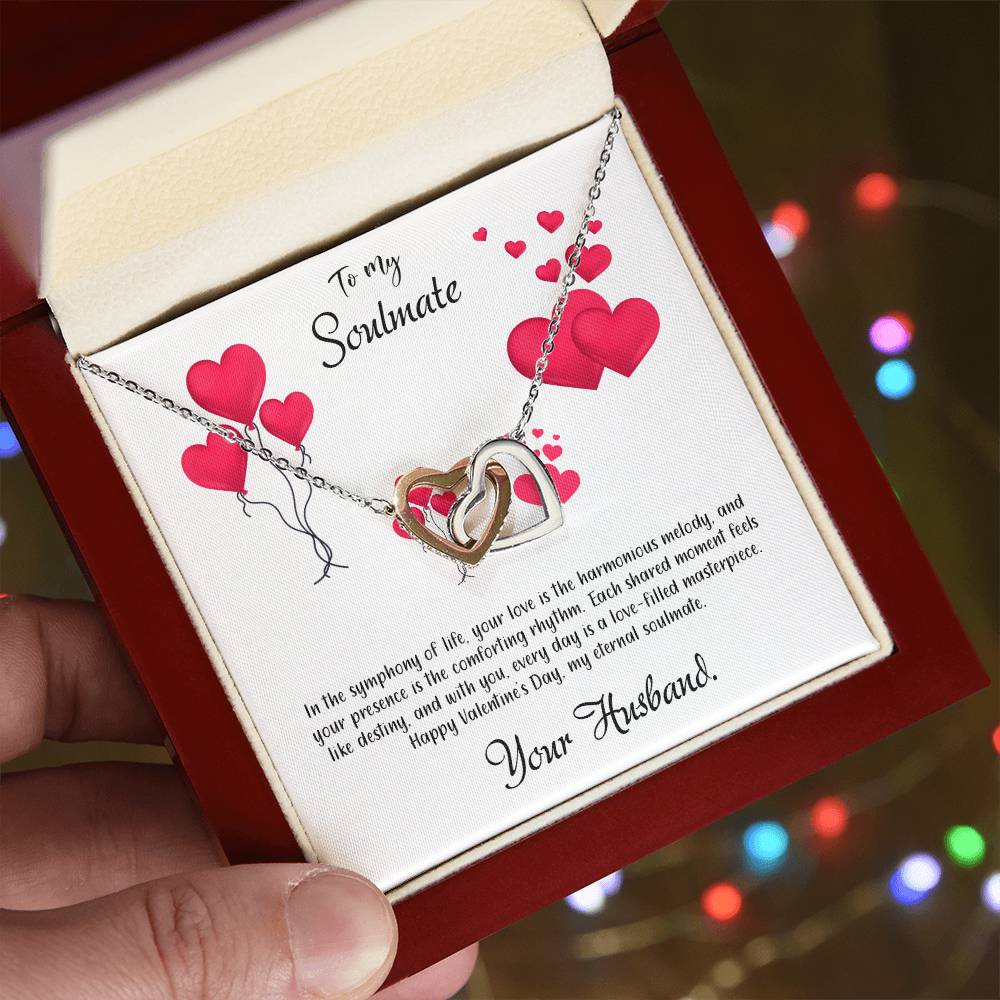 valentine-11b Interlocking Hearts neck, Gift to My Soulmate with Message Card