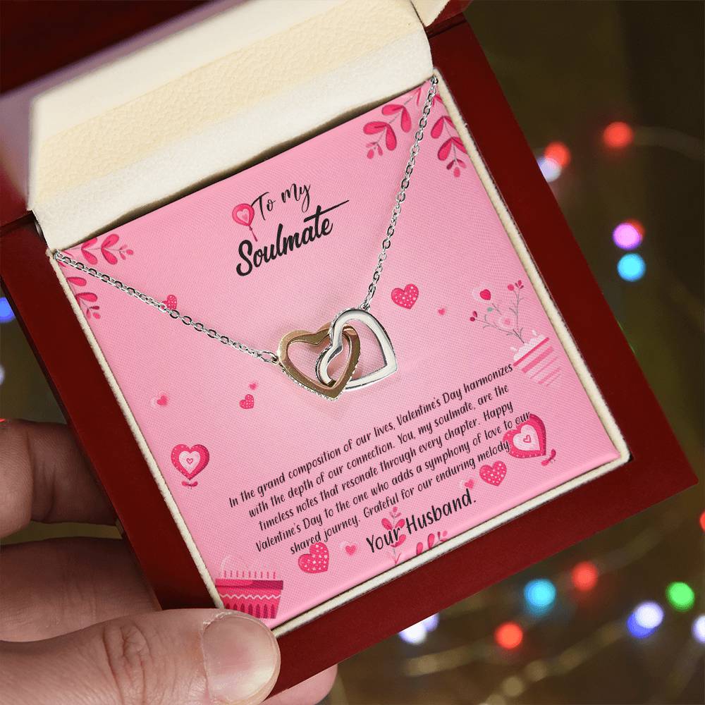 valentine-16b Interlocking Hearts neck, Gift to My Soulmate with Message Card