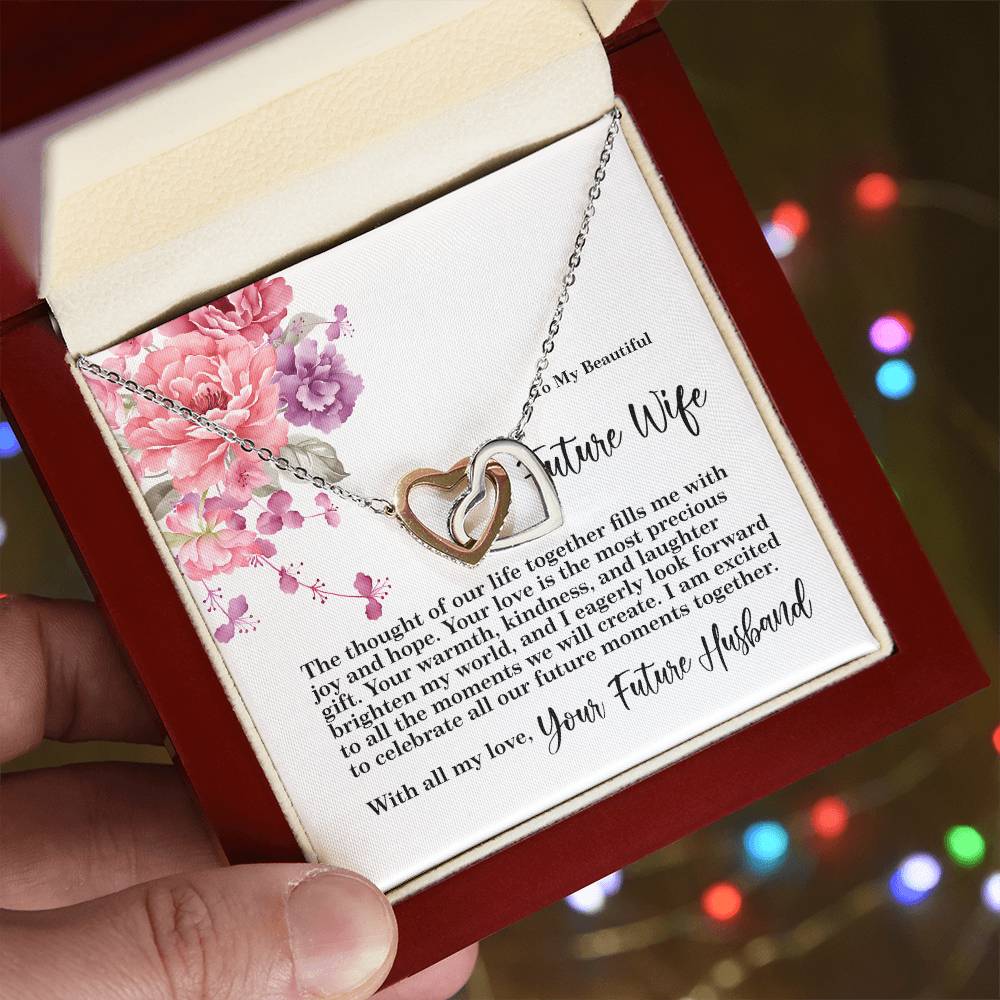 4027 Interlocking Hearts Necklace, Gift to my Future Wife with Beautiful Message Card