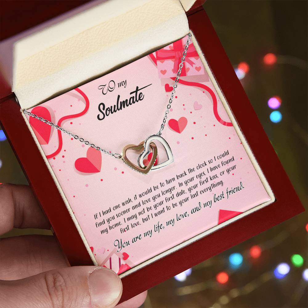 valentine-15b Interlocking Hearts neck, Gift to My Soulmate with Message Card