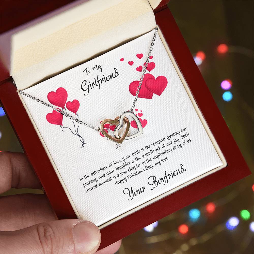 valentine-11c Interlocking Hearts Necklace, Gift to my Girlfriend with Beautiful Message Card