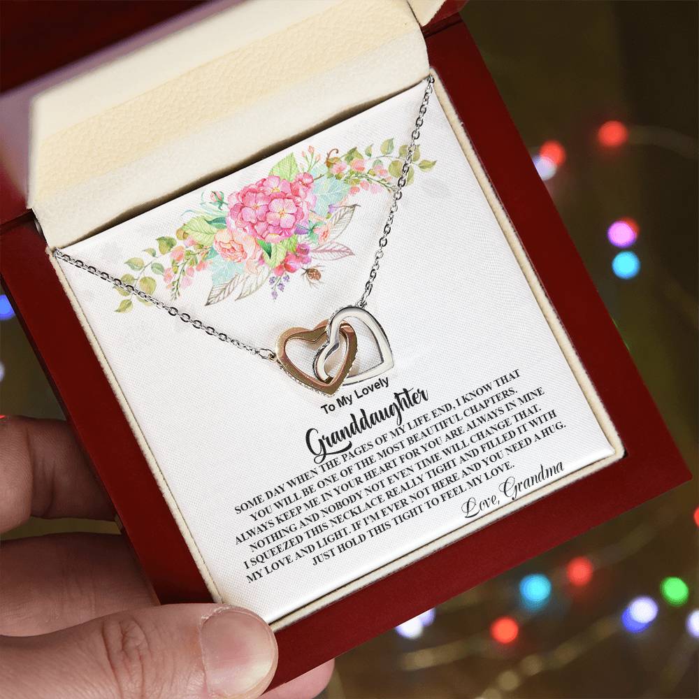 4026 b Interlocking Hearts Necklace, Gift to My Granddaughter , with beautiful message card