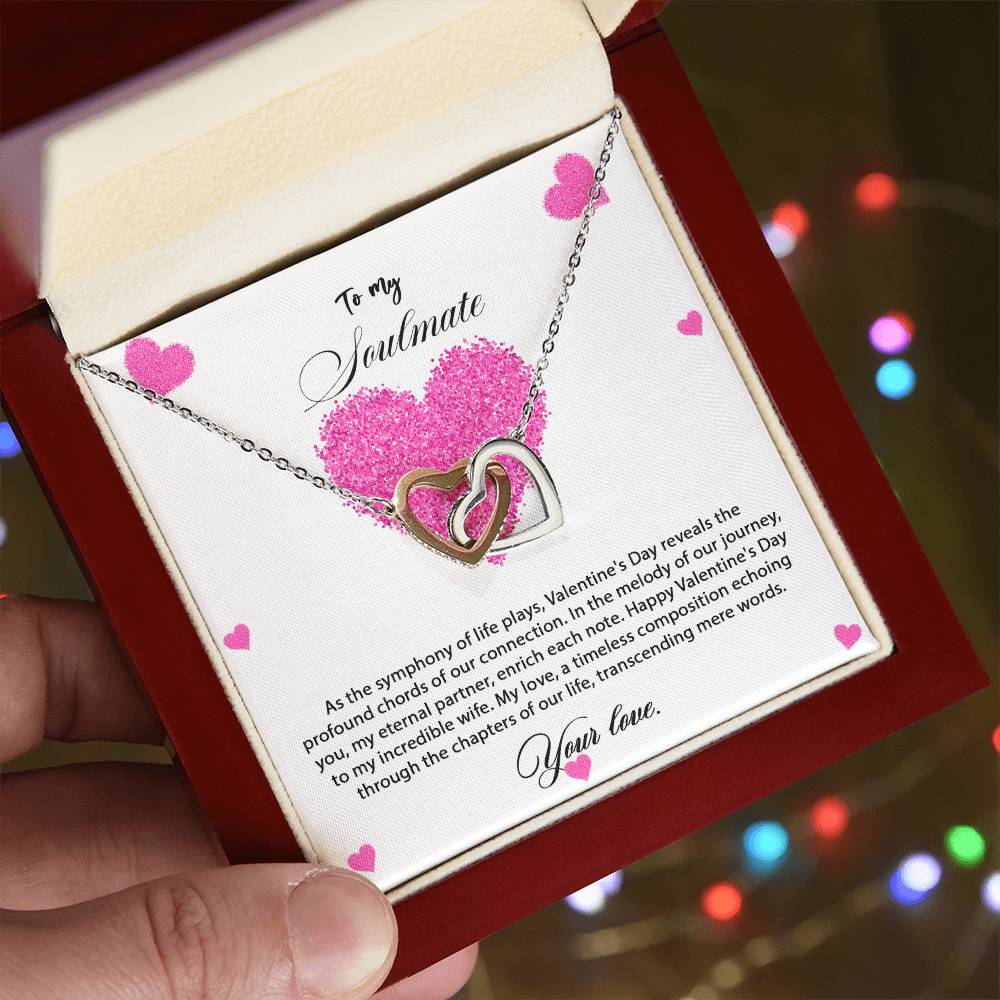 valentine-8b Interlocking Hearts neck, Gift to My Soulmate with Message Card