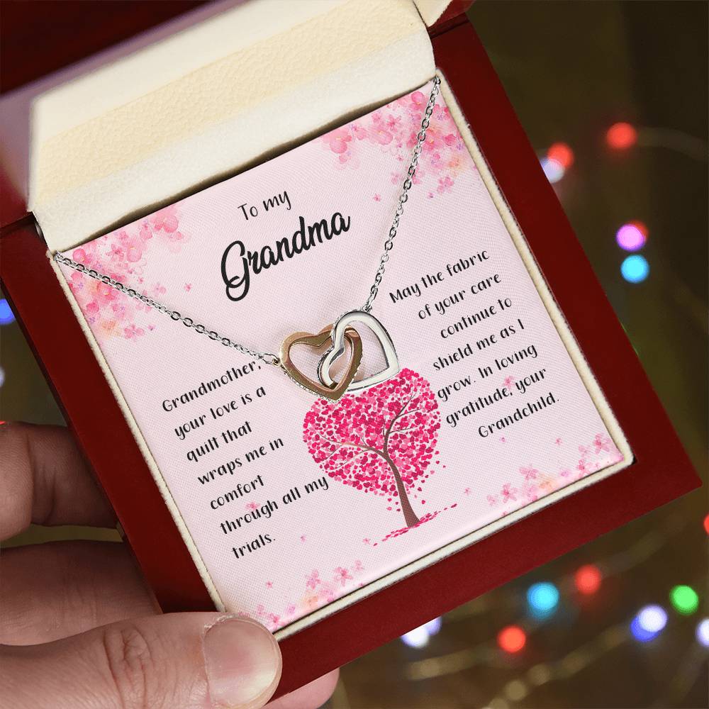 4042a Interlocking Hearts Necklace, Gift to my Grandma with Beautiful Message Card