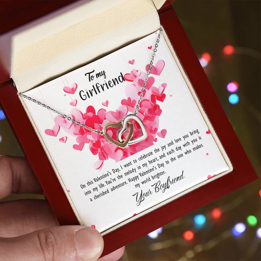 valentine-26c Interlocking Hearts Necklace, Gift to my Girlfriend with Beautiful Message Card