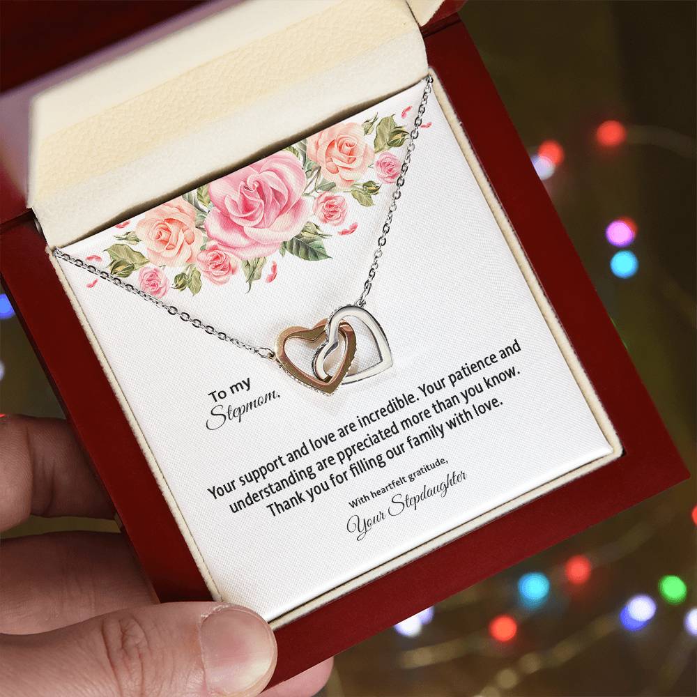 4031d Interlocking Hearts Necklace, Gift to my Stepmom with Beautiful Message Card