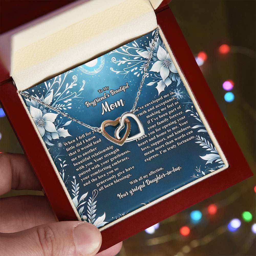 4046c Interlocking Hearts Necklace, Gift to my Boyfriend's Mom with Beautiful Message Card