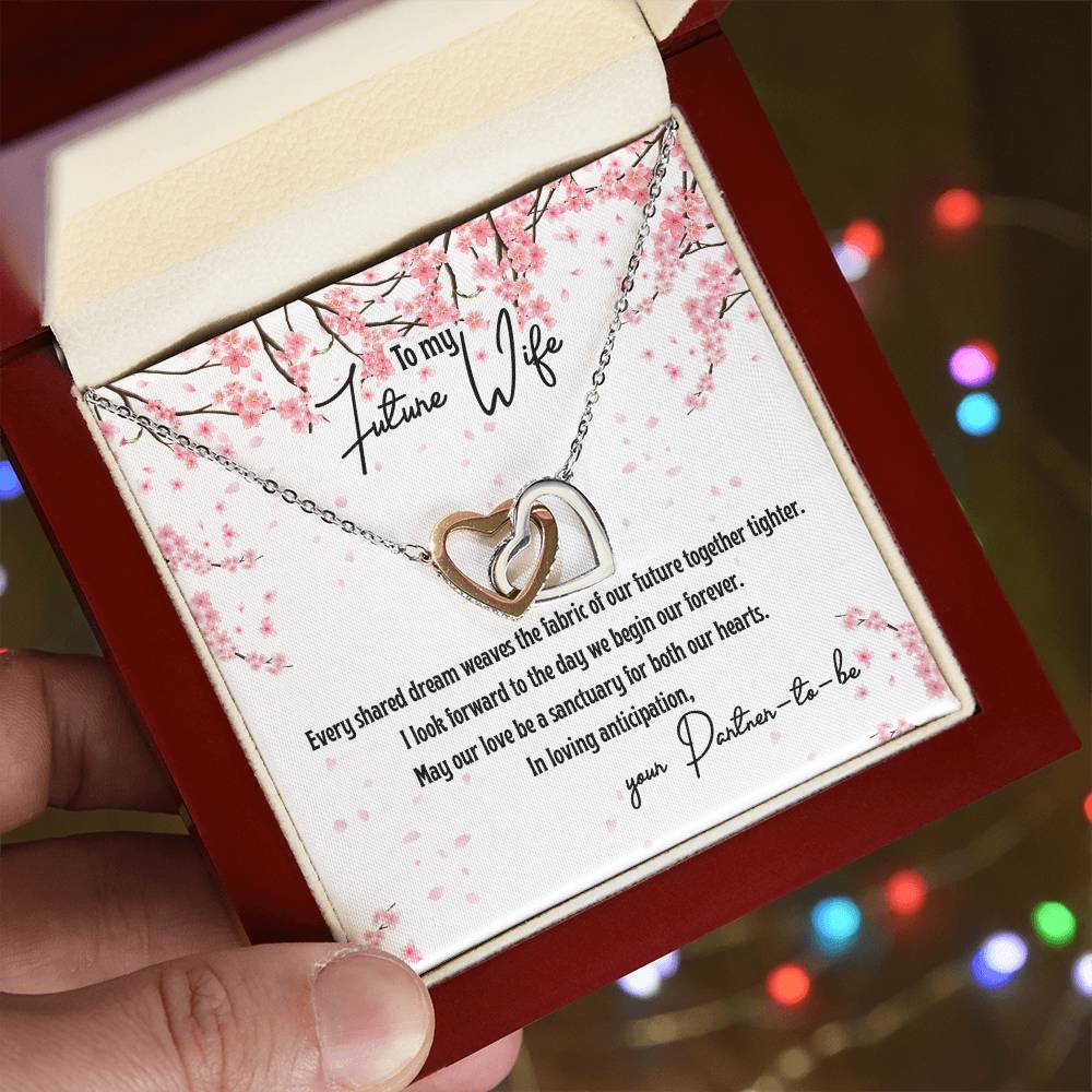 4040 b Interlocking Hearts Necklace, Gift to my Future Wife with Beautiful Message Card