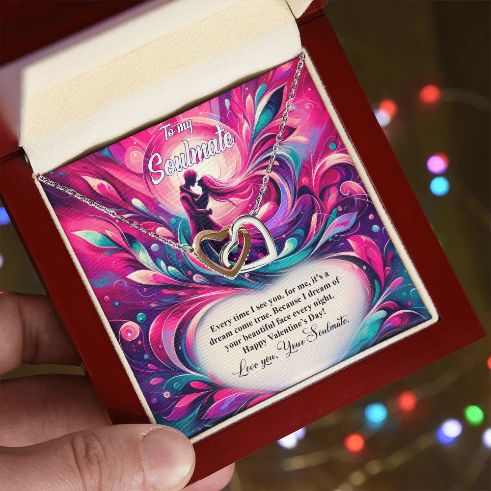 Valentine-st21b Interlocking Hearts neck, Gift to My Soulmate with Message Card