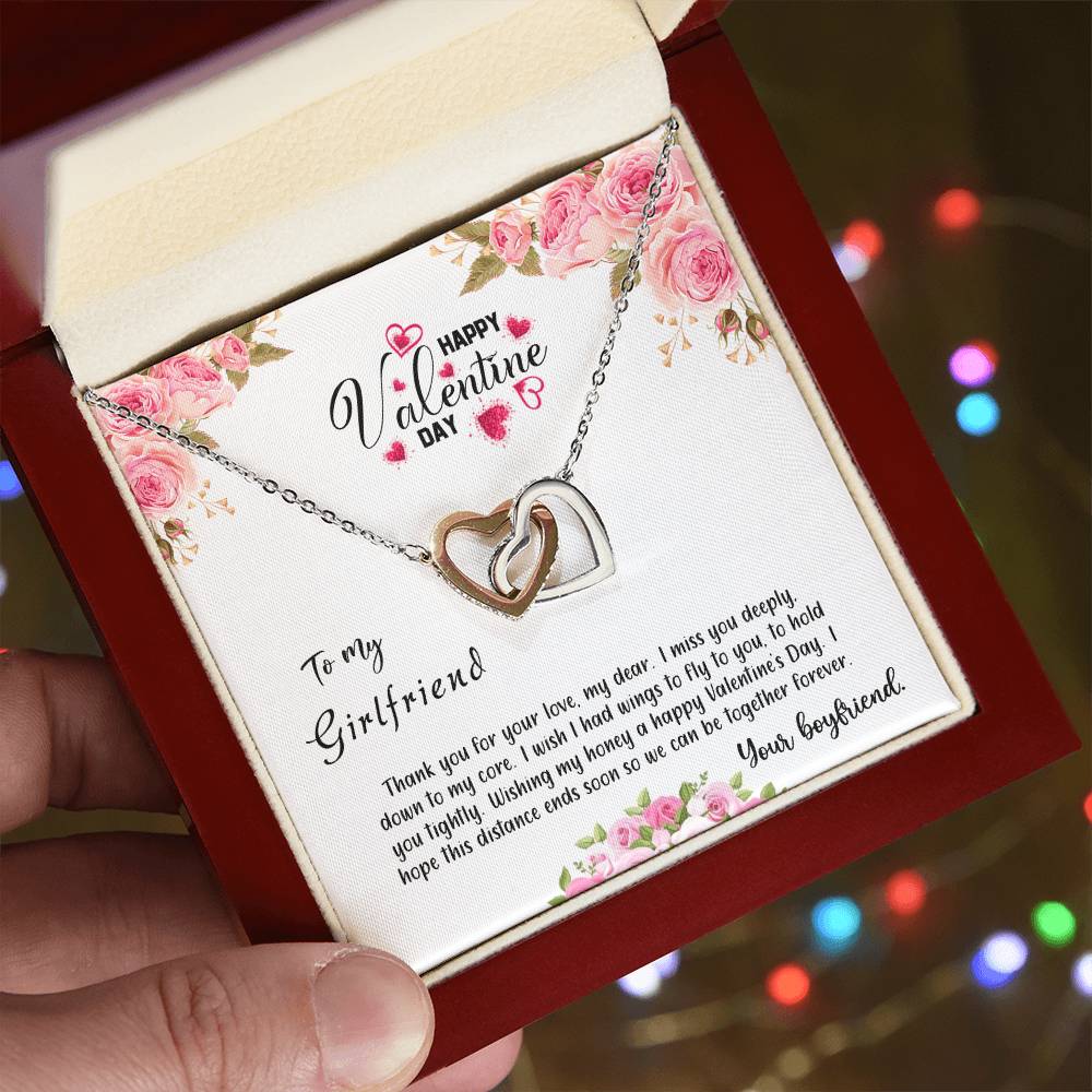 valentine-31c Interlocking Hearts Necklace, Gift to my Girlfriend with Beautiful Message Card