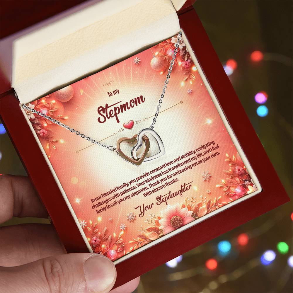 4051b Interlocking Hearts Necklace, Gift to my Stepmom with Beautiful Message Card