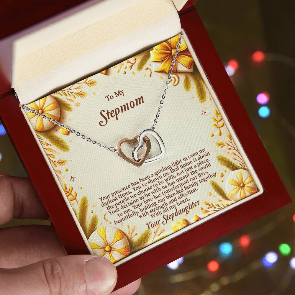 4056c Interlocking Hearts Necklace, Gift to my Stepmom with Beautiful Message Card