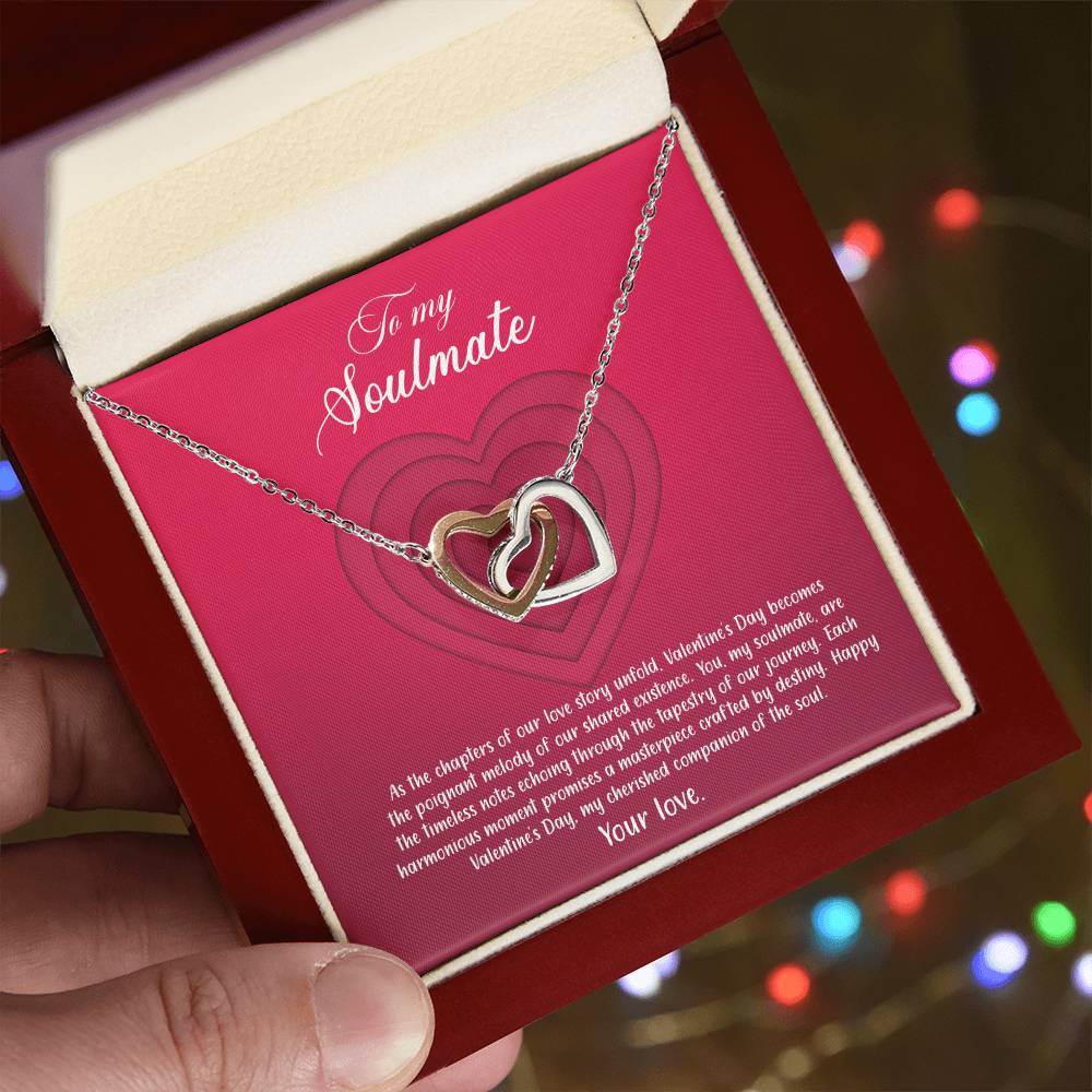 valentine-9b Interlocking Hearts neck, Gift to My Soulmate with Message Card